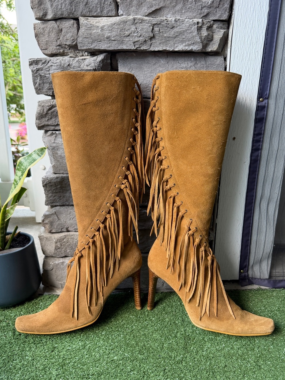 Mia Brown Suede Leather Fringe Womens Boots